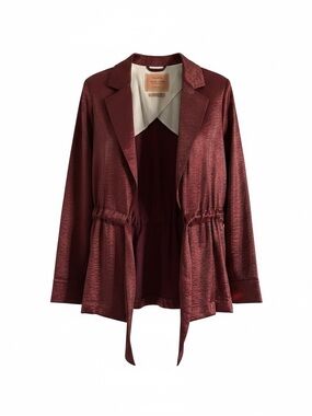 Scotch & Soda Maison Scotch Medium Sz Burgundy Tie-Front Belted Classic Blazer